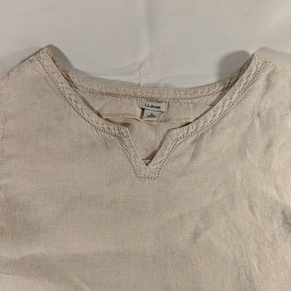L.L. Bean ll Vintage Peasant Tank Woven top Women's size large L tan white beige - Picture 2 of 14